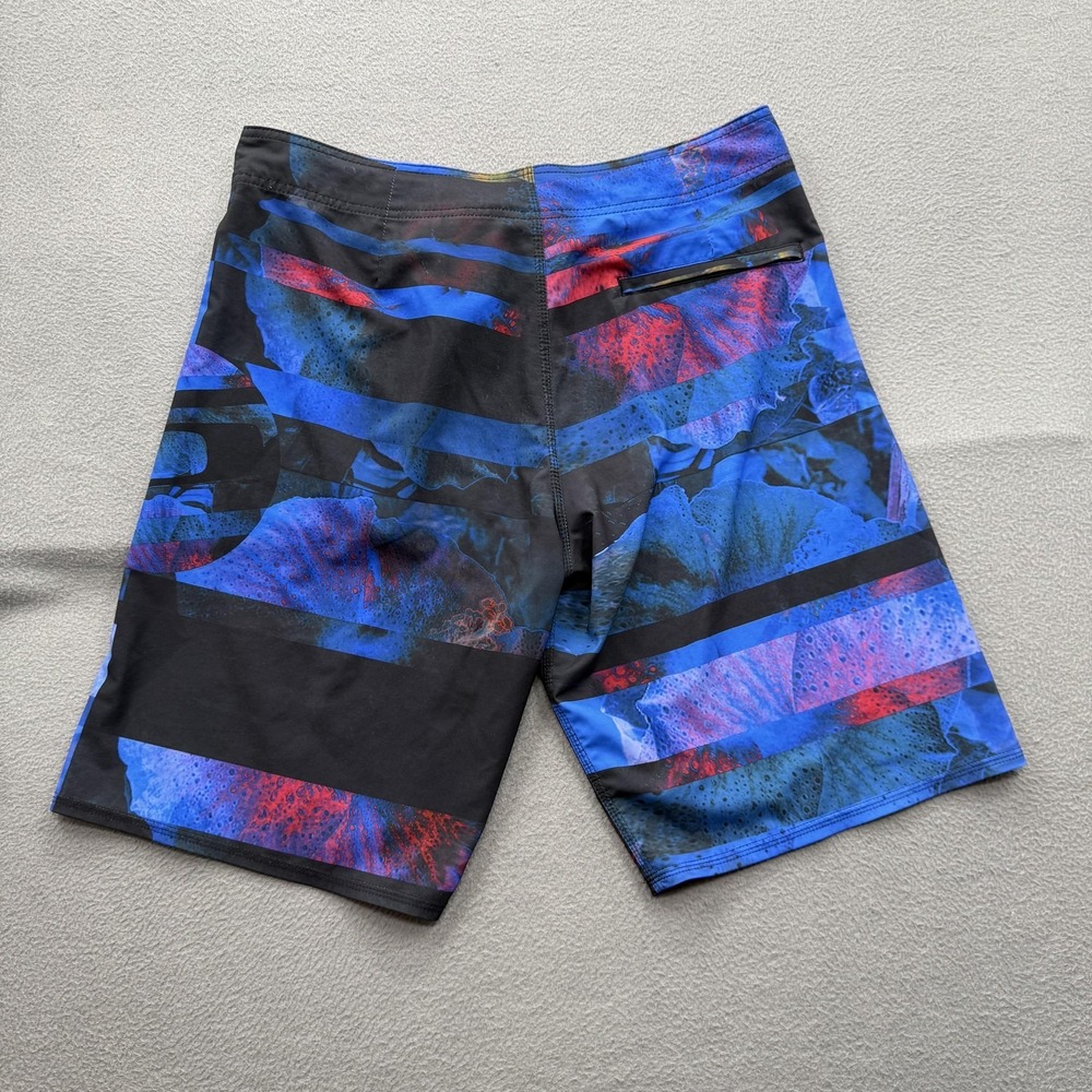 Oakley Board Shorts Mens 34 Blue Abstract Stripe‎ Swim Trunks Pocket Surf Beach.